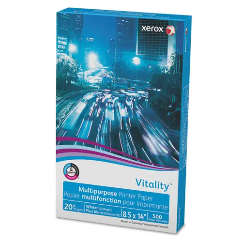 xerox™ Vitality Multipurpose Print Paper, 92 Bright, 20 lb, 8.5 x 14, White, 500 Sheets/Ream