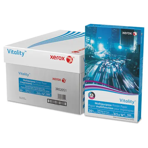 xerox™ Vitality Multipurpose Print Paper, 92 Brightness, 20 lb, Legal Size, White, 500 Sheets per Ream, 10 Reams per Carton