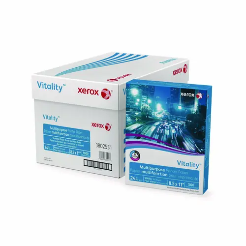 xerox™ Vitality Multipurpose Print Paper, 92 Bright, 24 lb Bond, 8.5 x 11, White, 500 Sheets per Ream