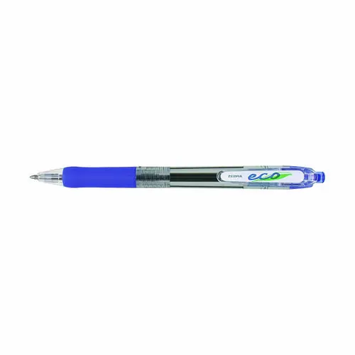 Zebra® ECO Jimnie Clip Ballpoint Pen, Retractable, Medium, 1 mm, Blue Ink, Clear/Blue Barrel, 12/Pack