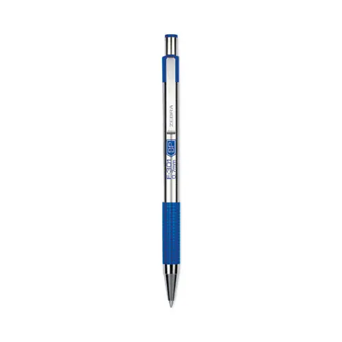 Zebra® F-301 Ballpoint Pen, Retractable, Fine, 0.7 mm, Blue Ink, Stainless Steel/Blue Barrel, 2 Pack