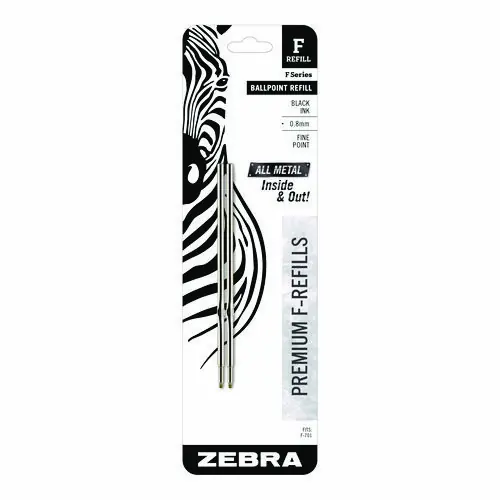 Zebra® F-Series Ballpoint Pen Refill, Fine 0.8 mm Conical Tip, Black Ink, 2/Pack