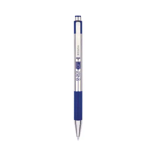 Zebra® G-301 Gel Pen, Retractable, Medium Point, 0.7 mm, Blue Ink, Stainless Steel/Blue Barrel, 2/Pack