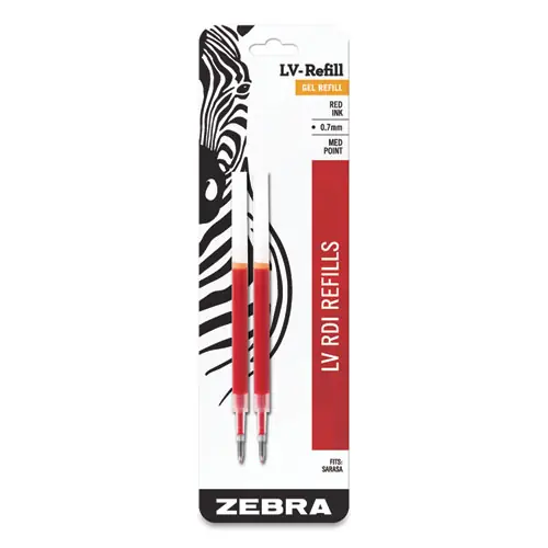 Zebra® JF Refill for Jimnie, Sarasa, ecoSarasa, Orbitz, Z-Grip and GR8 Gel Roller Ball Pens, Medium Conical Tip, Red Ink, 2/Pack