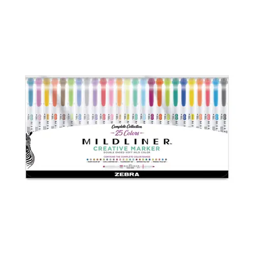 Zebra® Mildliner Double Ended Highlighter Variety Pack, Assorted Ink Colors, Bold-Chisel/Fine-Bullet Tips, Assorted Barrel Colors, 25/Pack