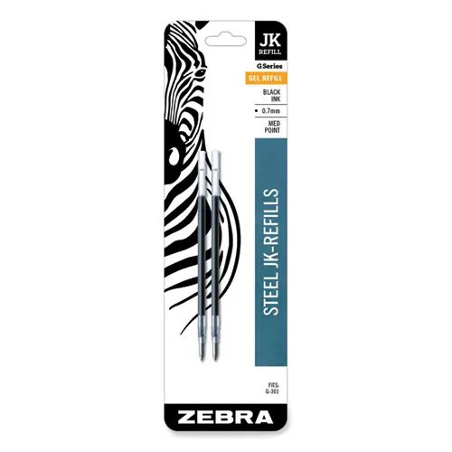 Zebra® Refill for Zebra JK G-301 Gel Rollerball Pens, Medium Conical Tip, Black Ink, 2/Pack
