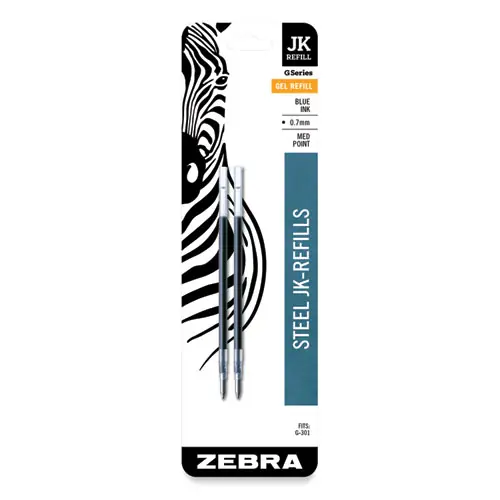 Zebra® Refill for Zebra JK G-301 Gel Rollerball Pens, Medium Conical Tip, Blue Ink, 2/Pack