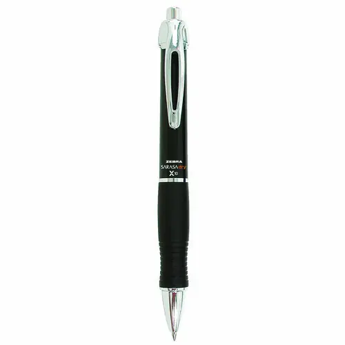 Zebra® Sarasa Dry X10 Retractable Gel Pens, Medium Point (0.7 mm), Black Ink, Black/Silver Barrel, 12 Pack