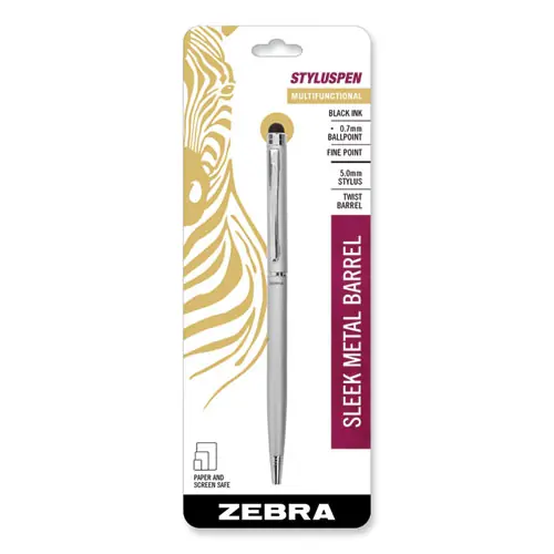 Zebra® StylusPen Twist Ballpoint Pen/Stylus, Silver