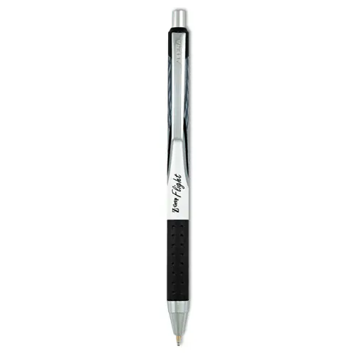 Zebra® Z-Grip Flight Ballpoint Pen, Retractable, Bold 1.2 mm, Black Ink, Black/Gray/White Barrel, 12/Pack