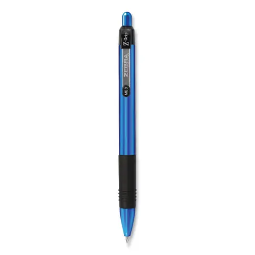 Zebra® Z-Grip Metal Ballpoint Pen, Retractable, Medium, 1 mm, Blue Ink, Blue/Black Barrel, 12/Pack