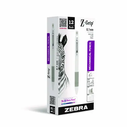 Zebra® Z-Grip Plus Mechanical Pencil, 0.7mm, #2, Black Lead, White Barrel, Dozen