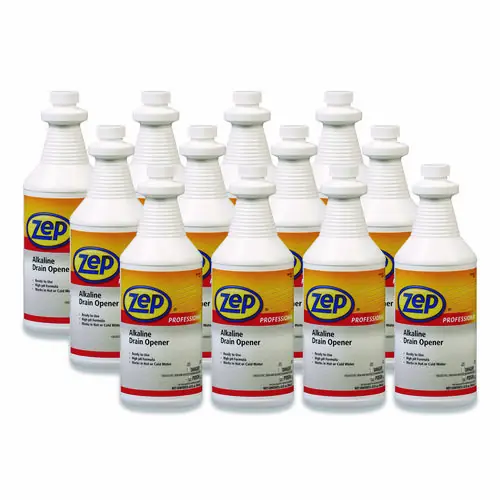 Zep Professional® Alkaline Drain Opener, Quart Bottle, 12/Carton