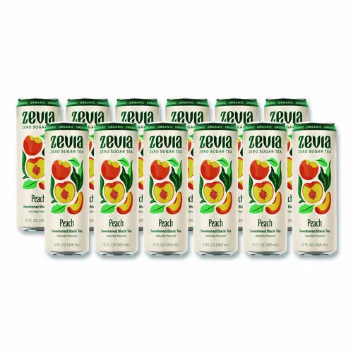 Zevia® Zero Sugar Naturally Sweetened Black Tea, Peach Black Tea, 12 oz Can, 12/Carton