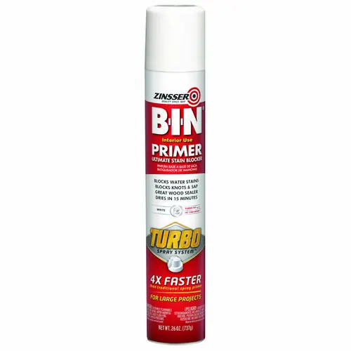 Zinsser® BIN Aerosol Primer with Turbo Spray System, Interior, Flat White, 26 oz Aerosol Can, 6/Carton
