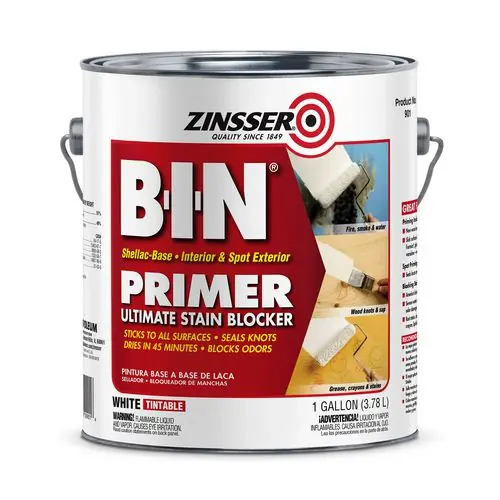 Zinsser® BIN Shellac-Base Interior and Spot Exterior Primer, Flat White, 1 gal, 2/Carton