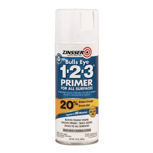 Zinsser® Bulls Eye 1-2-3 Primer Spray, Interior/Exterior, Flat White, 13 oz Aerosol Can, 6/Carton