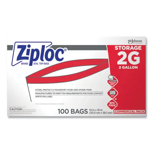 Ziploc® Double Zipper Storage Bags, 2 Gallon, Clear, 100/Carton
