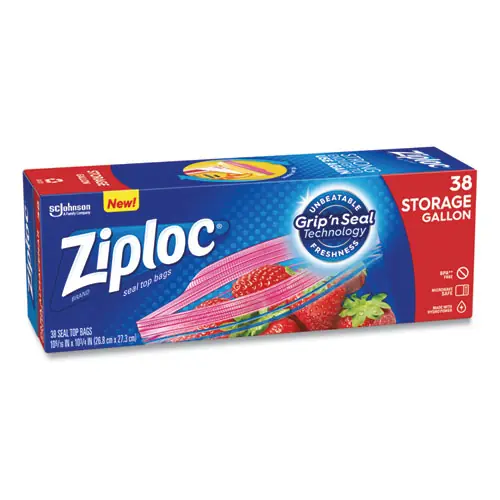 Ziploc® Double Zipper Storage Bags, Gallon, Clear, 38/Box