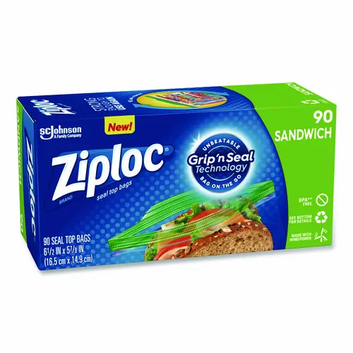 Ziploc® Resealable Sandwich Bags, 6.5" x 5.88", Clear, 90/Pack