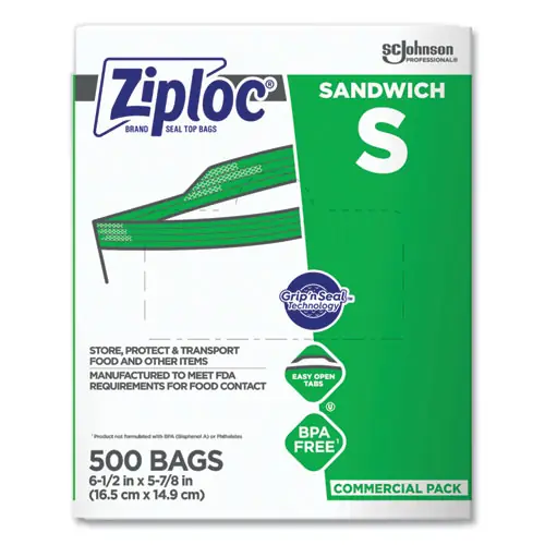 Ziploc® Resealable Sandwich Bags, 6.5" x 6", Clear, 500/Box