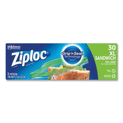 Ziploc® Sandwich Seal Top Bags, XL Sandwich Size, Clear, 30/Box