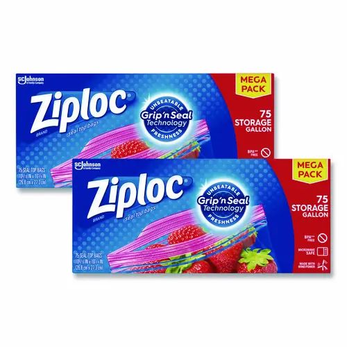 Ziploc® Seal Top Bags, Gallon, Clear, 75 Bags per Pack, 2 Packs per Box