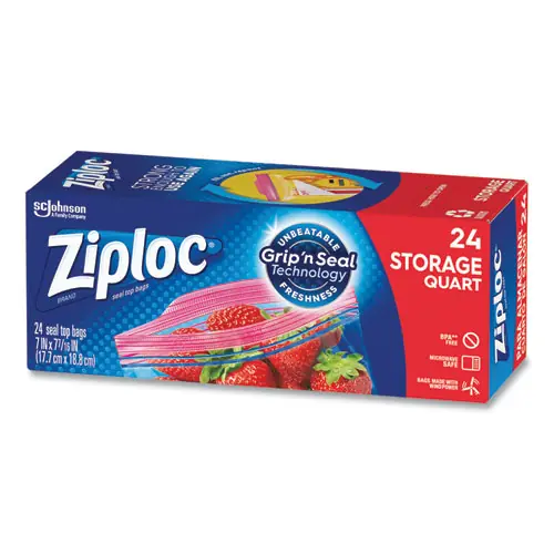 Ziploc® Seal Top Bags, Quart, 7.44" x 7", Clear, 24/Box