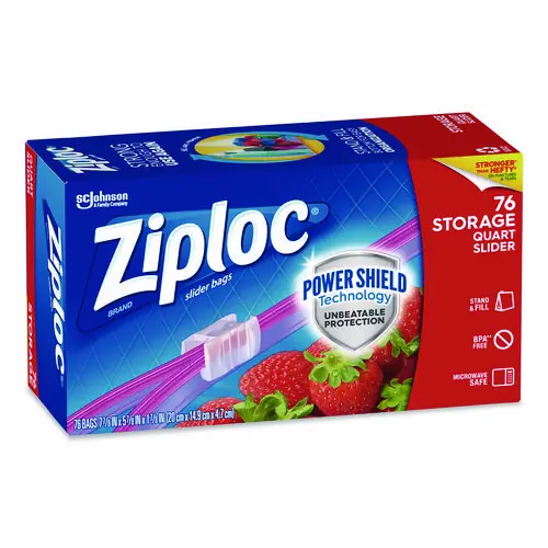 Ziploc® Slider Storage Bags, Quart, Clear, 76 Bags