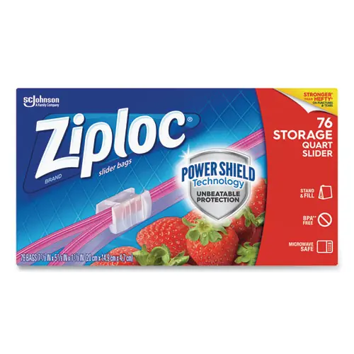 Ziploc® Slider Storage Bags, Quart, Clear, 76 Bags/Box, 9 Boxes/Carton
