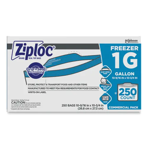 Ziploc® Zipper Freezer Bags, 1 gal, Clear, 250/Carton