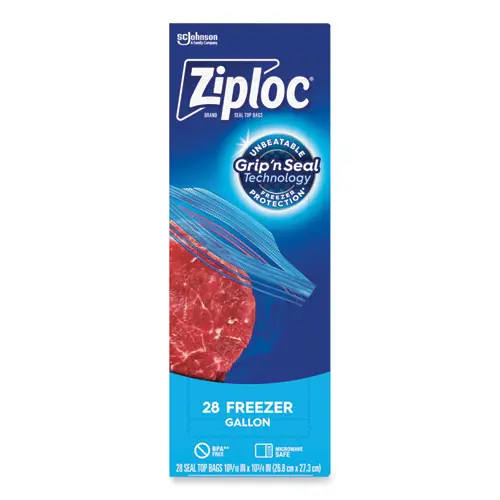 Ziploc® Zipper Freezer Bags, 1 gal, 28 Bags/Box, 9 Boxes/Carton