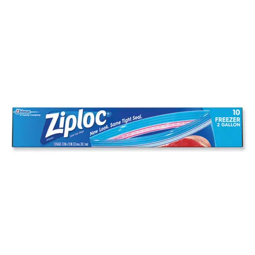 Ziploc® Zipper Freezer Bags, Clear, 2 Gallon, 13" x 15", 10/Box