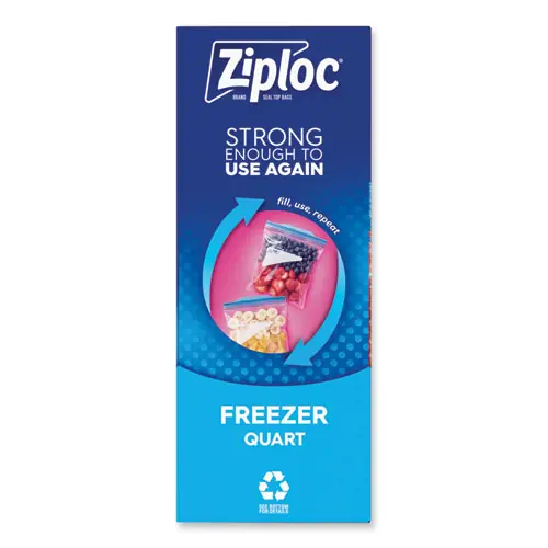 Ziploc® Zipper Freezer Bags, Clear, Quart Size, 38 Bags/Box, 9 Boxes/Carton