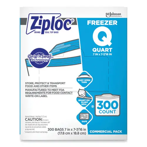 Ziploc® Zipper Freezer Bags, 32 oz, Clear, 300/Carton