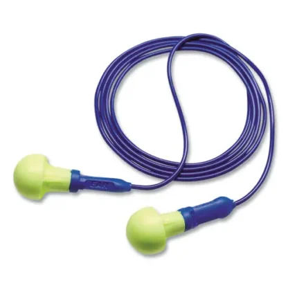 3M™ E-A-R Push-Ins Single-Use Earplugs, Metal Detectable, Corded, 28 dB NRR, Blue/Yellow, 200 Pairs