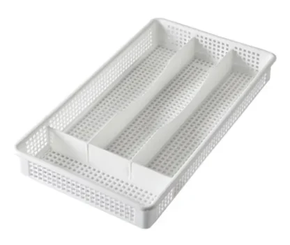 4 Compartment White Plastic Mesh Compact Cutlery Tray