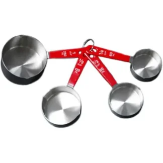 4PC Stainless Steel Measuring Cups – Red Handles