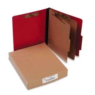 ACCO ColorLife PRESSTEX Classification Folders, Letter Size, 3" Expansion, 2 Dividers, 6 Fasteners, Executive Red, 10/Box