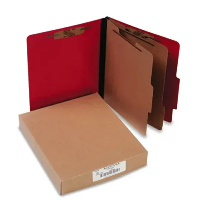 ACCO ColorLife PRESSTEX Classification Folders, Letter Size, 3" Expansion, 2 Dividers, 6 Fasteners, Executive Red, 10/Box