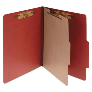 ACCO Pressboard Classification Folders, 2" Expansion, 1 Divider, 4 Fasteners, Legal Size, Earth Red Exterior, 10/Box