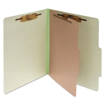 ACCO Pressboard Classification Folders, 2" Expansion, 1 Divider, 4 Fasteners, Legal Size, Leaf Green Exterior, 10/Box