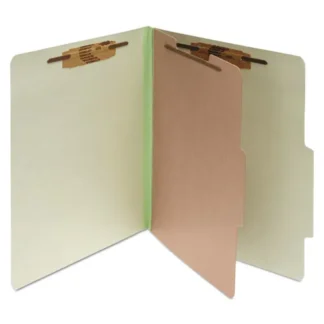 ACCO Pressboard Classification Folders, 1 Divider, 4 Fasteners, Letter Size, Leaf Green, 10/Box
