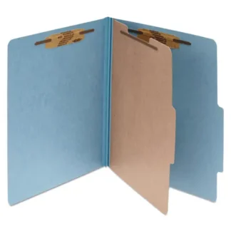 ACCO Pressboard Classification Folders, 2" Expansion, 1 Divider, 4 Fasteners, Letter Size, Sky Blue Exterior, 10/Box