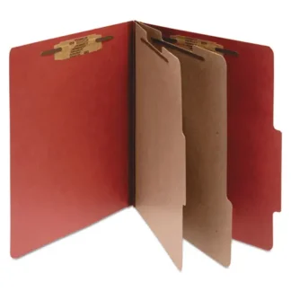 ACCO Pressboard Classification Folders, 3" Expansion, 2 Dividers, 6 Fasteners, Letter Size, Earth Red Exterior, 10/Box