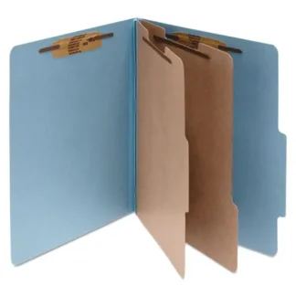 ACCO Pressboard Classification Folders, 3" Expansion, 2 Dividers, 6 Fasteners, Letter Size, Sky Blue Exterior, 10/Box