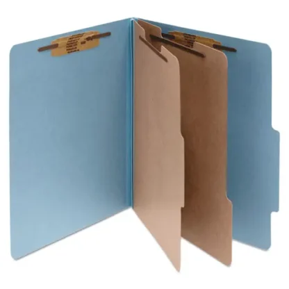 ACCO Pressboard Classification Folders, 3" Expansion, 2 Dividers, 6 Fasteners, Letter Size, Sky Blue Exterior, 10/Box