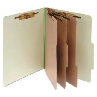 ACCO Pressboard Classification Folders, Leaf Green, Letter Size, 4" Expansion, 3 Dividers, 8 Fasteners, 10/Box