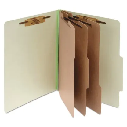 ACCO Pressboard Classification Folders, Leaf Green, Letter Size, 4" Expansion, 3 Dividers, 8 Fasteners, 10/Box