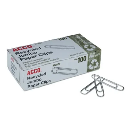 ACCO Recycled Paper Clips, Jumbo, Smooth, Silver